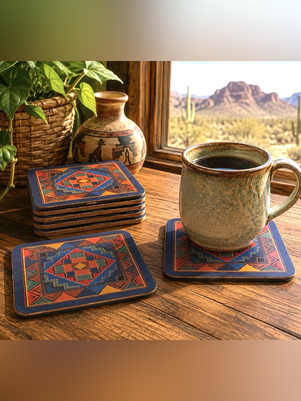 Vintage Pimpernel Aztec Cork Back Coasters Set of 6 Made in England Southwest